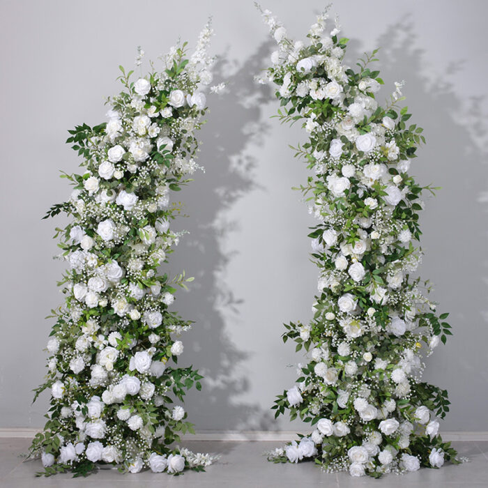 Romantic White Rose and Eucalyptus Wedding Arch, Elegant Floral Arrangement for Ceremony