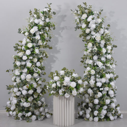 Romantic White Rose and Eucalyptus Wedding Arch, Elegant Floral Arrangement for Ceremony