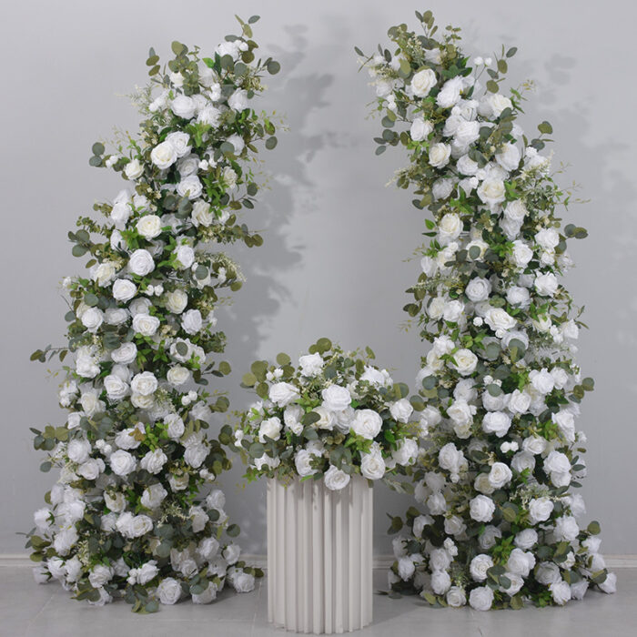 Romantic White Rose and Eucalyptus Wedding Arch, Elegant Floral Arrangement for Ceremony