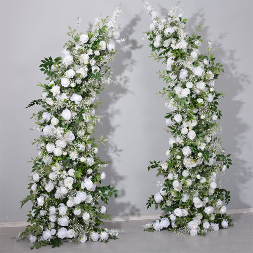 Romantic White Rose and Eucalyptus Wedding Arch, Elegant Floral Arrangement for Ceremony