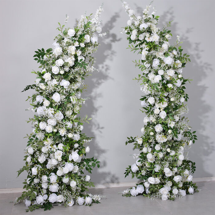 Romantic White Rose and Eucalyptus Wedding Arch, Elegant Floral Arrangement for Ceremony
