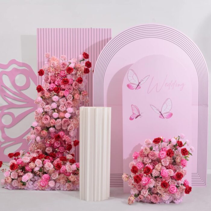 Rose Pink Floral Wedding Stage Decor – Wedding Backdrop for Ceremony & Event Decor