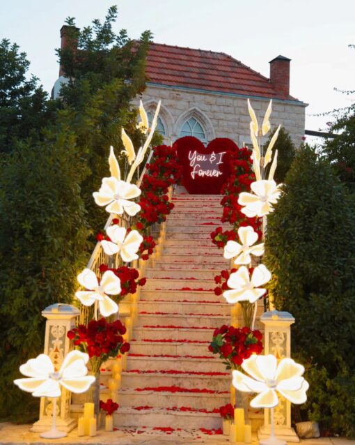 Solid Red Rose Flower Wall with Anniversary Floral Backdrop for a Beautiful Memory