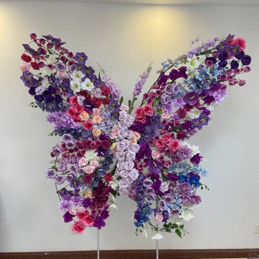 Spring-Inspired Butterfly Backdrop with Elegant Purple and Pink Floral Details