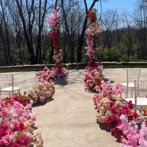 Spring Party Floral Wedding Arch with Double Arch Stand and Gradient Pink Design