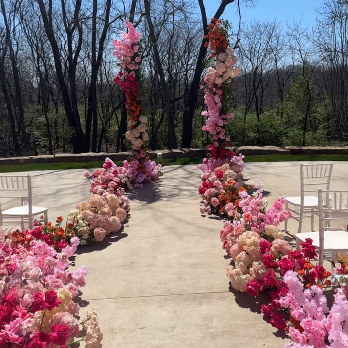 Spring Party Floral Wedding Arch with Double Arch Stand and Gradient Pink Design
