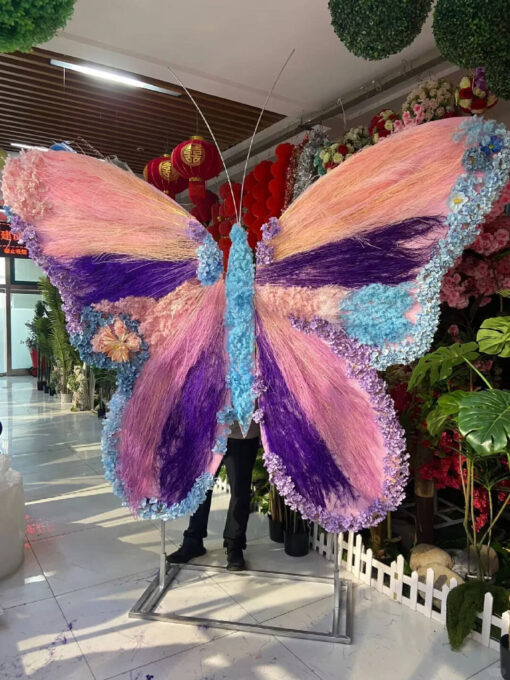 Spring-Themed Gradient Pink and Purple Butterfly Backdrop with Artistic Floral Details