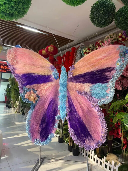 Spring-Themed Gradient Pink and Purple Butterfly Backdrop with Artistic Floral Details