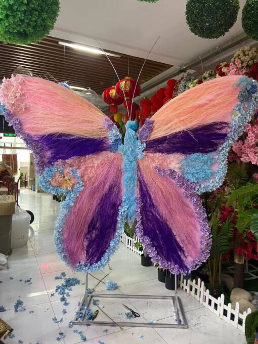 Spring-Themed Gradient Pink and Purple Butterfly Backdrop with Artistic Floral Details