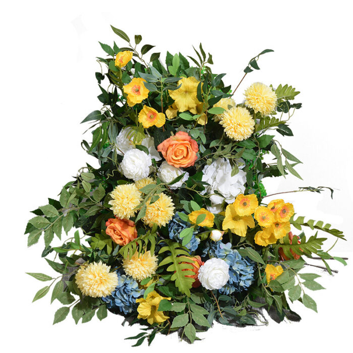 Spring Yellow Flower Wedding Arch – Silk Flower Row with Green Leaves for Custom Decorations