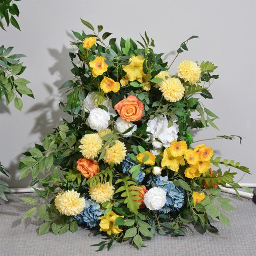 Spring Yellow Flower Wedding Arch – Silk Flower Row with Green Leaves for Custom Decorations