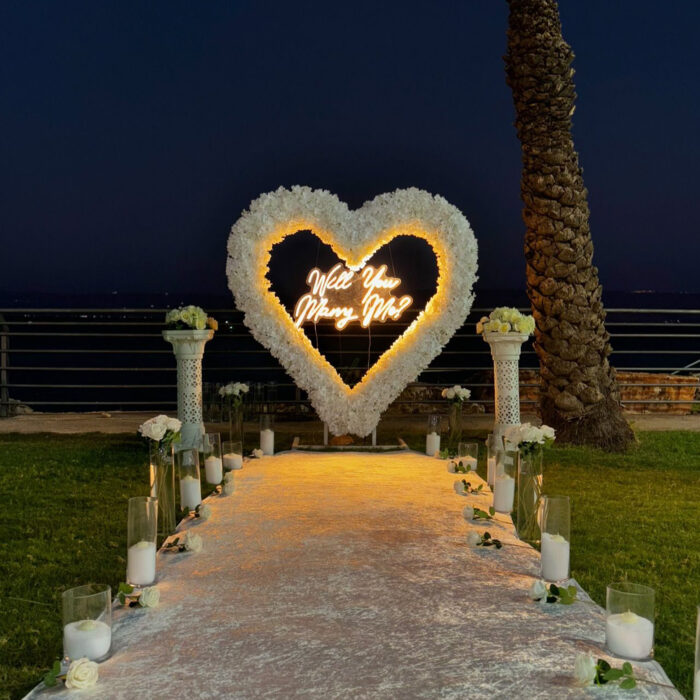 Timeless White Heart-Shaped Rose Arch for a Truly Romantic Proposal