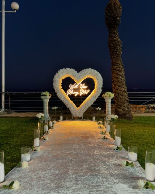 Timeless White Heart-Shaped Rose Arch for a Truly Romantic Proposal