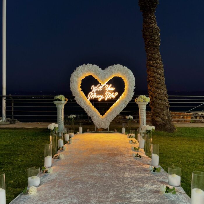 Timeless White Heart-Shaped Rose Arch for a Truly Romantic Proposal