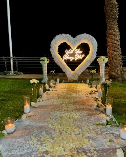 Timeless White Heart-Shaped Rose Arch for a Truly Romantic Proposal