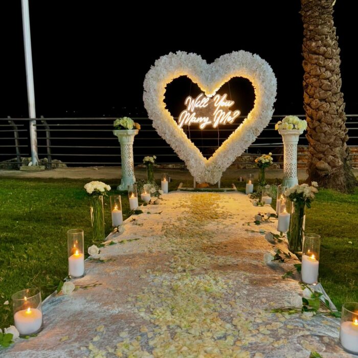 Timeless White Heart-Shaped Rose Arch for a Truly Romantic Proposal