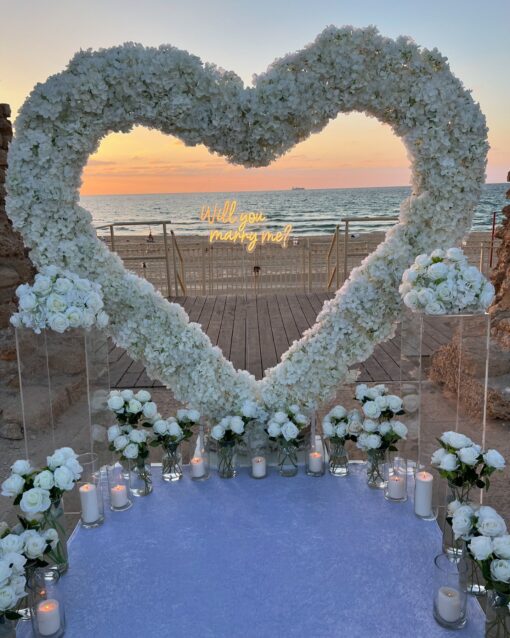 Timeless White Heart-Shaped Rose Arch for a Truly Romantic Proposal