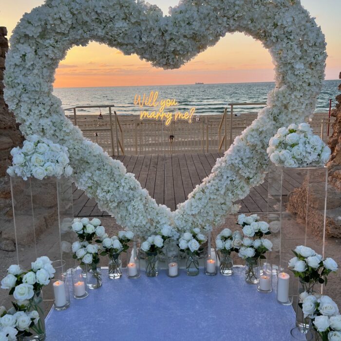 Timeless White Heart-Shaped Rose Arch for a Truly Romantic Proposal