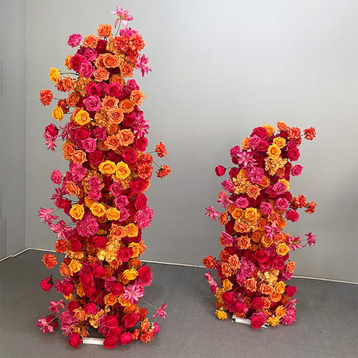 Vibrant Hot Pink & Orange Wedding Arch Set – Floral Decoration for Parties and Photo Booths