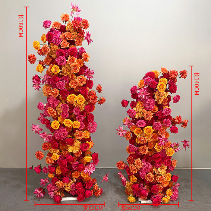 Vibrant Hot Pink & Orange Wedding Arch Set – Floral Decoration for Parties and Photo Booths