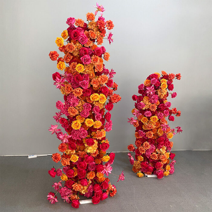 Vibrant Hot Pink & Orange Wedding Arch Set – Floral Decoration for Parties and Photo Booths