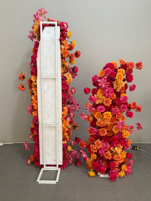 Vibrant Hot Pink & Orange Wedding Arch Set – Floral Decoration for Parties and Photo Booths