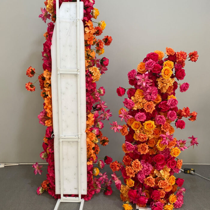 Vibrant Hot Pink & Orange Wedding Arch Set – Floral Decoration for Parties and Photo Booths