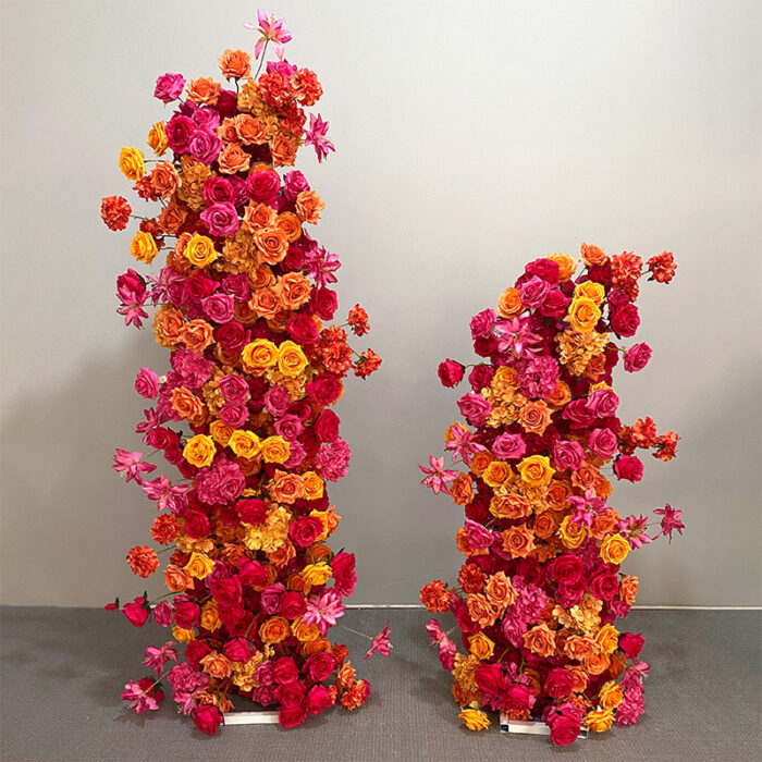 Vibrant Hot Pink & Orange Wedding Arch Set – Floral Decoration for Parties and Photo Booths