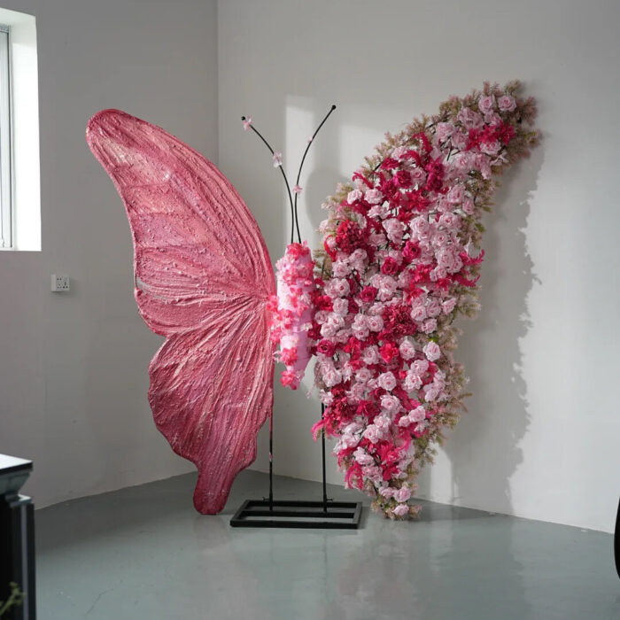 Vibrant Pink Butterfly Wing Backdrop with Rose Theme for Captivating Photoshoots