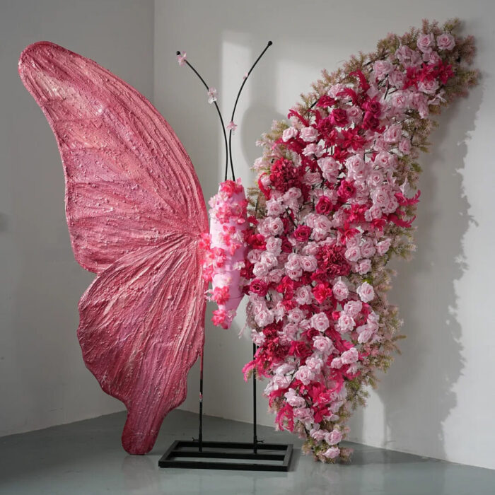 Vibrant Pink Butterfly Wing Backdrop with Rose Theme for Captivating Photoshoots