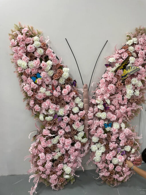 Vintage Butterfly Backdrop with Pink and White Roses for Elegant Garden Events