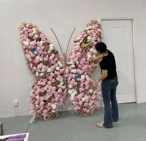 Vintage Butterfly Backdrop with Pink and White Roses for Elegant Garden Events
