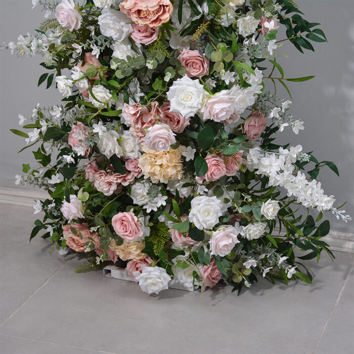 Vintage Pink Roses and Moon Shape Wedding Arch, Elegant Floral Decor for Retro Weddings