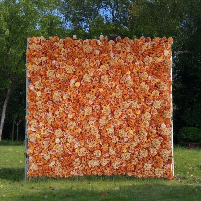 Wedding Flower Wall Backdrop – 8' x 8' Burgundy & Cream Artificial Flower Decor