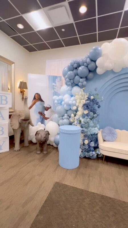 Whimsical Light Blue Balloon Arch for Baby Shower Decor and Special Events