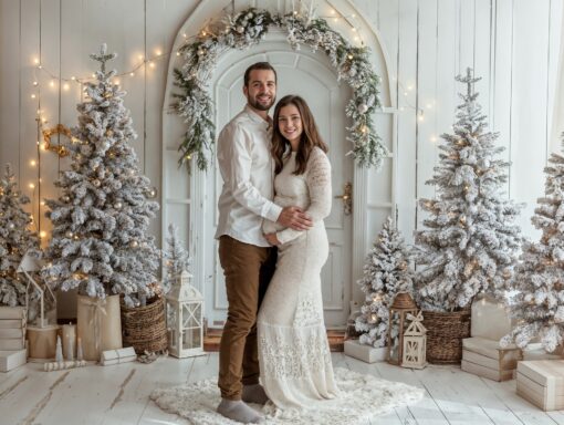 White Christmas Backdrop and Arch Decorations for a Winter Wonderland Event
