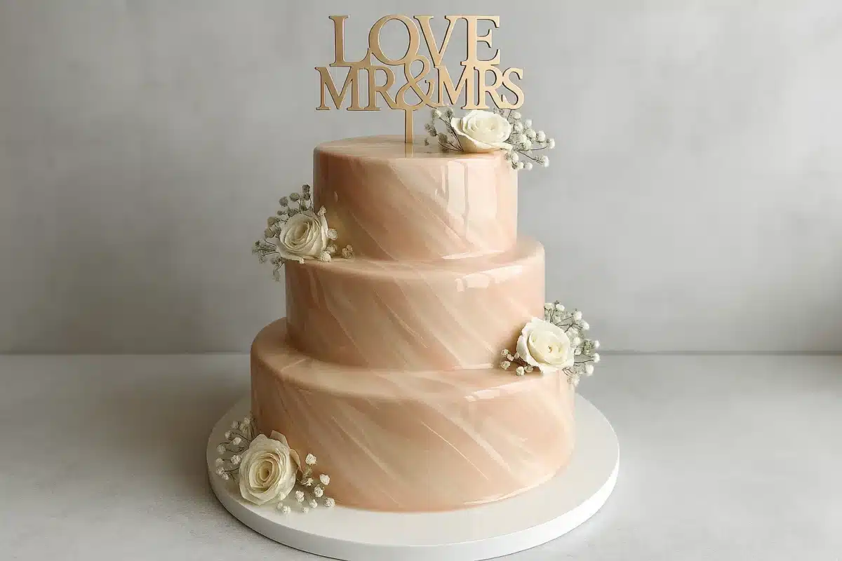 Pastel de boda glaseado espejo